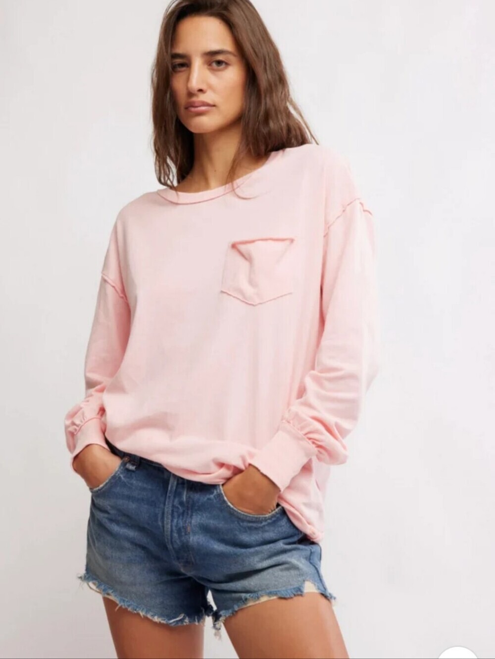 Free People We The Free Arden Tee Pink Long Sleeve Pocket Top Small